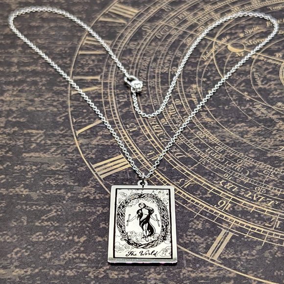 The World Tarot Card Silver Necklace - Picture 2 of 3